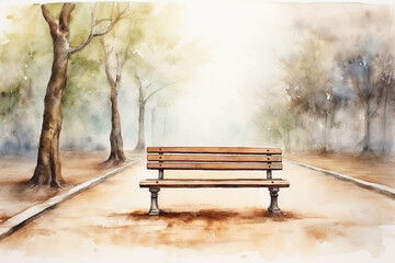 Bench in garden style dry painting.