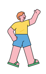 Festival. A man wearing a short sleeved shorts is enjoying the festival.