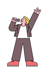 Festival. A musician is singing in a leather jacket.