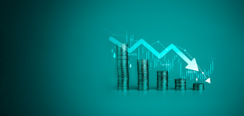 Economic collapse concept, falling financial graph chart due to global recession. Stock market...