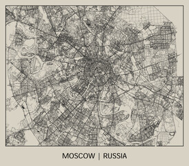 Moscow (Russia) street map outline for poster.