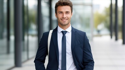 Fototapeta premium handsome young businessman and looking at camera
