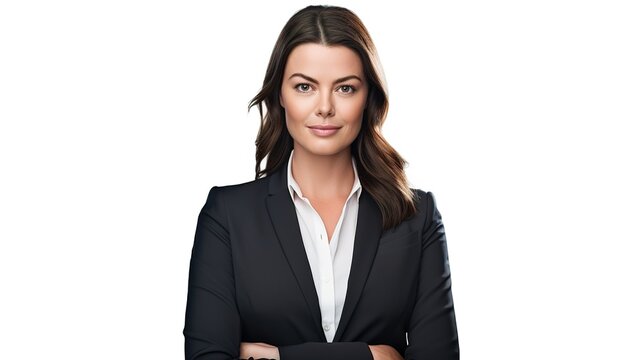 Portrait of  beautiful business woman isolated on white background, generative ai