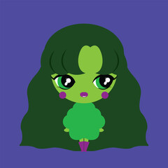 Cute girl green skin cartoon vector
