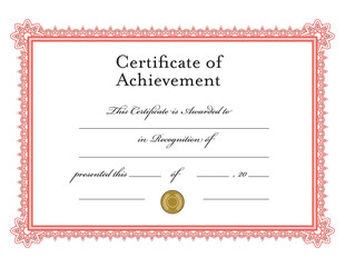 Digital png of certificate of achievement text and copy space in red frame on transparent background