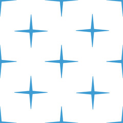 Digital png illustration of blue four point stars repeated on transparent background
