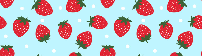 Estores personalizados con tu foto Seamless vector pattern with red strawberries on a blue background with spots in a flat style. Ideal for print, wrapping paper, wallpaper, fabric, design.