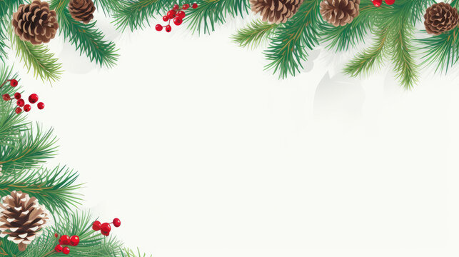 Christmas border with Christmas elements with white copy space