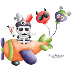 Spooky Pirate Adventure - Watercolor Halloween Illustration of Cute Pirate and Ghosts