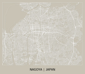 Nagoya (Aichi, Chūbu, Japan) street map outline for poster, paper cutting.