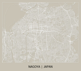 Nagoya (Aichi, Chūbu, Japan) street map outline for poster, paper cutting.