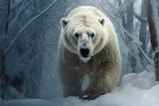 Fierce white bear in snow