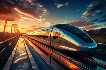 Hyperloop train, background of a magnetic levitation train, the fastest train in the future, High speed rail travel