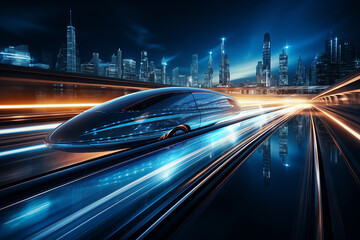 Hyperloop train, background of a magnetic levitation train, the fastest train in the future, High speed rail travel