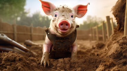 Cute Little Piglet Covered in Mud Farm
