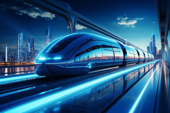 Hyperloop train, background of a magnetic levitation train, the fastest train in the future, High speed rail travel