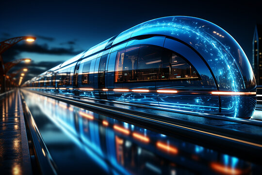 Hyperloop train, background of a magnetic levitation train, the fastest train in the future, High speed rail travel