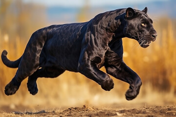 Animal Black panther jump and sprint for hunting