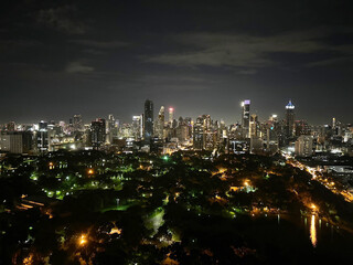 Bangkok city with Lumpini park at night