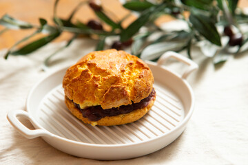 Red bean scones on a plate