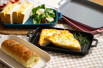 Various breads and desserts on the table