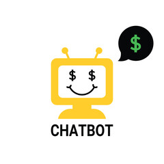 rich yellow chatbot icon. concept of internet ai, text, chat bubble, conversation, wealth, spam, joy, dollar emblem, sending. flat style trend modern logotype graphic art design on white background