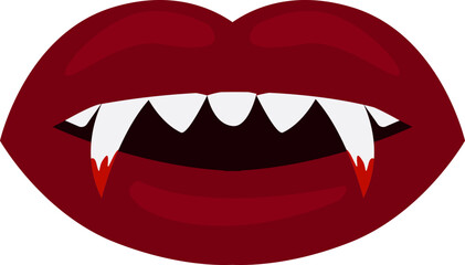 halloween theme with red female lips and vampire fangs