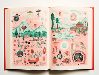 A Risograph Illustration of a Grainy Explorer's Journal Filled with Wonders