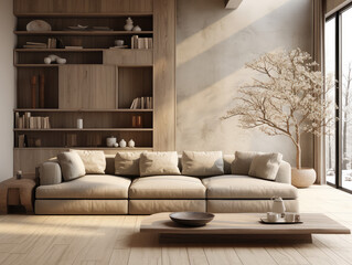 3d Living Room Japandi Style Interior
