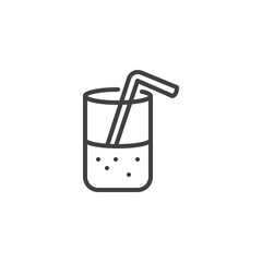 Glass of juice with straw line icon