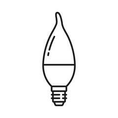 Candle angular light bulb and LED lamp line icon. Eco lightbulb, energy efficient illumination technology or modern candle LED lamp with E14 socket linear vector icon, outline pictogram