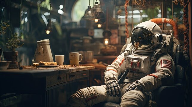 Astronaut Relax in Old House