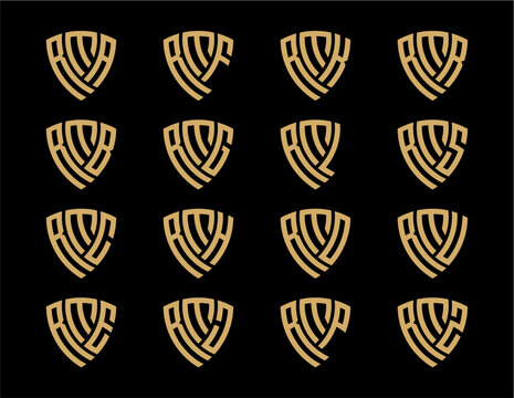 RMA, RMB, RMC, RME, RMF, RMG, RMH, RMJ, RMK, RML, RMO, RMP, RMR, RMS, RMU, RMZ creative letter shield logo design vector icon illustration