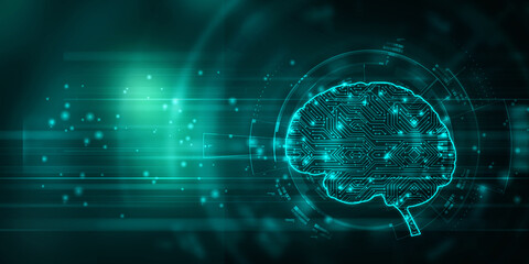 2d illustration Concept of thinking, background with brain, Abstract Artificial intelligence. Technology web background
