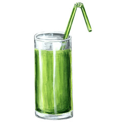 Watercolor illustration of green glass. Hand drawn watercolor illustration PNG for design, fabrics, wrapping paper, 
wallpaper, covers, greeting cards, prints on clothing, textiles, embroidery.