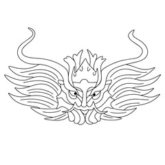 Dragon head in doodle style. Hand drawn dragon face, Chinese traditional fantasy animal. Dragons mask. Symbol 2024 dragon outline. Vector illustration. 