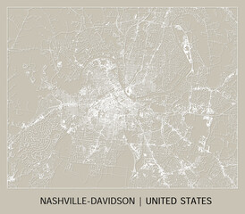 Nashville (Davidson, Tennessee, United States) street map outline for poster, paper cutting.
