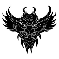 Hand drawn dragons silhouette. Mask dragon vector illustraiton. Black dragons head