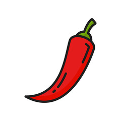 Red cayenne long pepper, raw spicy chili color line icon. Vector Thai pepper or African birdseye. Cayenne long chilli, spicy vegetarian food