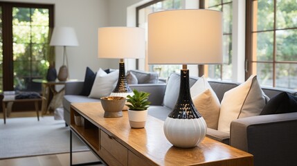 On the sideboard are two Anthracite white ceramic table lamp