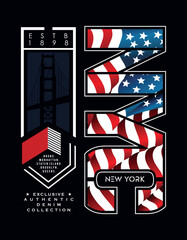Authentic New York, vector typography illustration design graphic printing