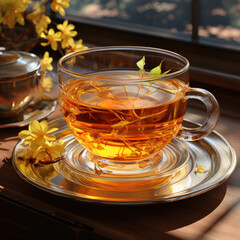  A cup of yellow tea side light 
