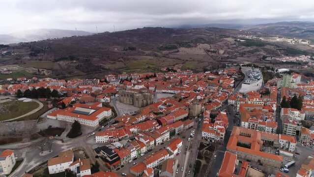 Cathedral and City of Guarda in Portugal Aerial View