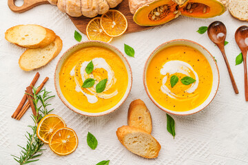 Pumpkin Soup with Cream and Bread