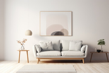 Modern sofa in a living room. Interior design minimalistic composition.