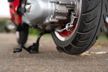 Fototapeta premium Color shot of a motorcycle tire