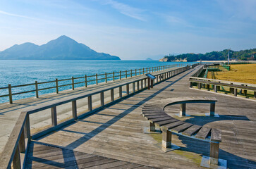 Obraz premium Okunoshima or Rabbit island in Hiroshima prefecture, Chugoku, Japan.