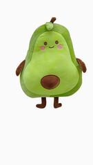 Adorable cute avocado pillow doll with smile on isolated white background