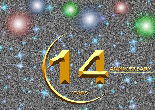14 anniversary. golden numbers on a festive background. poster or card for anniversary celebration, party