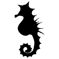 Sea Horse Silhouette Isolated on White Background.